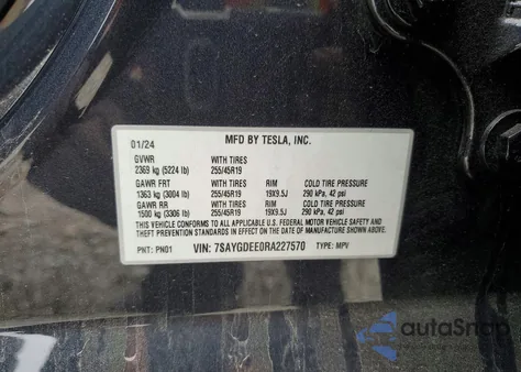 2024 Tesla Model Y from USA, damaged, VIN 7SAYGDEE0RA227570